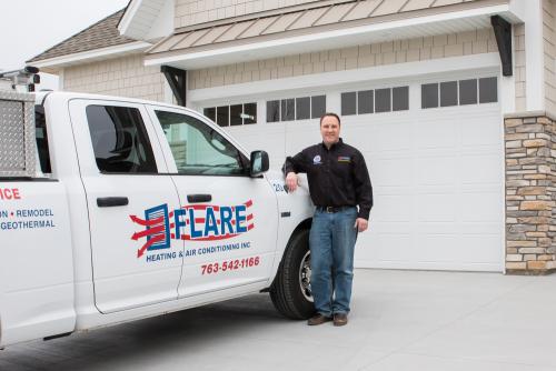 HVAC worker and truck